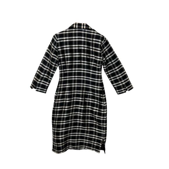 NINA MCLEMORE Silk Button Down Plaid Balck & White Dress/Jacket w/ pockets Sz S - Picture 3 of 8